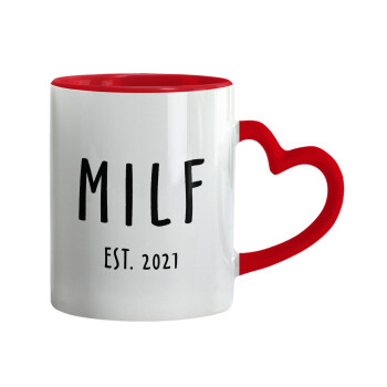 MILF, Κούπα καρδιά χερούλι κόκκινη, κεραμική, 330ml