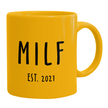 MILF, Ceramic coffee mug yellow, 330ml (1pcs)