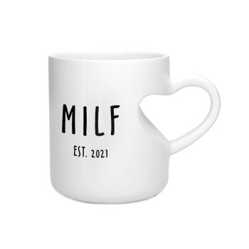 MILF, Κούπα καρδιά λευκή, κεραμική, 330ml