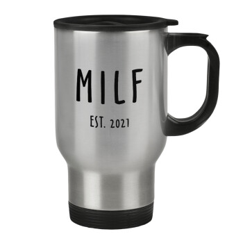 MILF, Stainless steel travel mug with lid, double wall 450ml