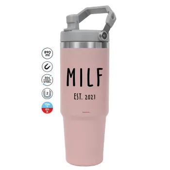 MILF, Pink color, 890ml (30oz) stainless Steel Tumbler with Handle