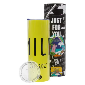 MILF, Neon Yellow Travel Tumbler θερμό, μεταλλικό καλαμάκι(Ανωξείδωτο 304 Food grade, BPA free, 600ml)