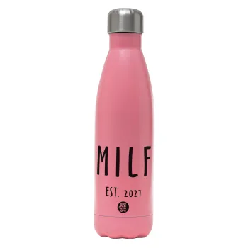 MILF, Metal mug thermos Pink Mat (Stainless steel), double wall, 500ml