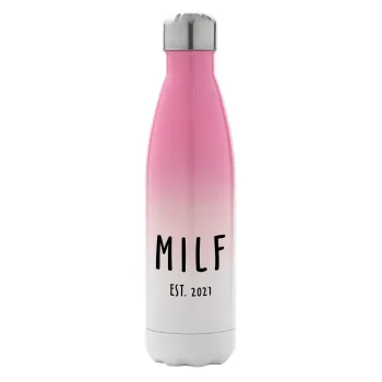 MILF, Metal mug thermos Pink/White (Stainless steel), double wall, 500ml