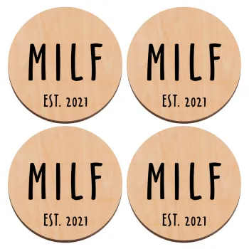 MILF, ΣΕΤ x4 Σουβέρ ξύλινα στρογγυλά plywood (9cm)