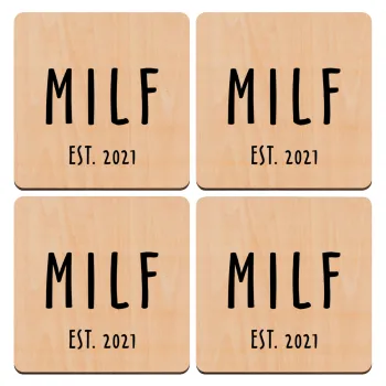 MILF, ΣΕΤ x4 Σουβέρ ξύλινα τετράγωνα plywood (9cm)