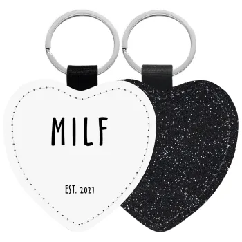 MILF, Μπρελόκ PU δερμάτινο glitter καρδιά ΜΑΥΡΟ