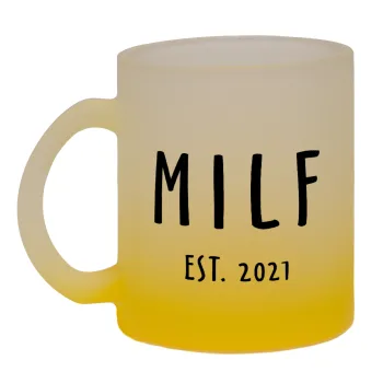 MILF, Κούπα γυάλινη δίχρωμη με βάση το κίτρινο ματ, 330ml