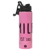 Metallic water bottle with safety lid, 850ml aluminum