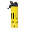 Metallic water bottle with safety lid, 850ml aluminum