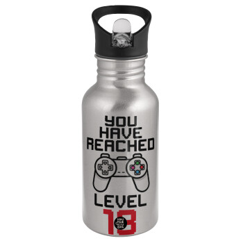 You have Reached level AGE, Water bottle Silver with straw, stainless steel 500ml