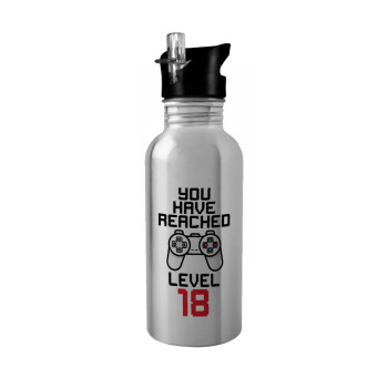You have Reached level AGE, Water bottle Silver with straw, stainless steel 600ml