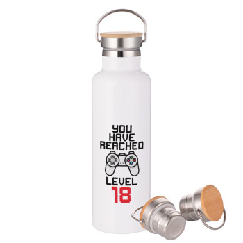 You have Reached level AGE, Stainless steel White with wooden lid (bamboo), double wall, 750ml