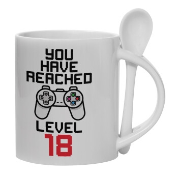 You have Reached level AGE, Ceramic coffee mug with Spoon, 330ml (1pcs)
