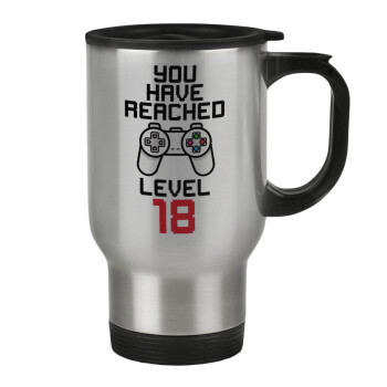 You have Reached level AGE, Stainless steel travel mug with lid, double wall 450ml