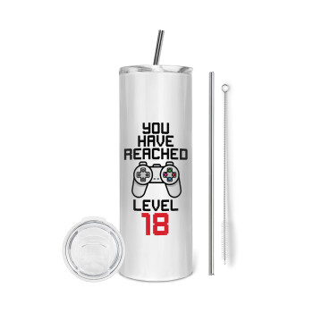 You have Reached level AGE, Eco friendly stainless steel tumbler 600ml, with metal straw & cleaning brush