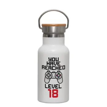 You have Reached level AGE, Metallic thermos (Stainless steel) White with wooden lid (bamboo), double-walled, 350ml