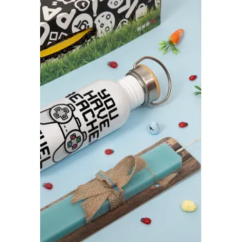 You have Reached level AGE, Πασχαλινή Λαμπάδα με παγούρι μεταλλικό (620ml, stainless steel) & κερί αρωματικό πλακέ (30cm) (ΤΙΡΚΟΥΑΖ)