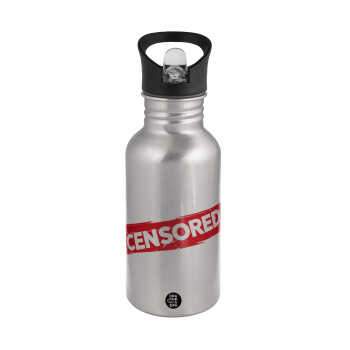 Censored, Water bottle Silver with straw, stainless steel 500ml