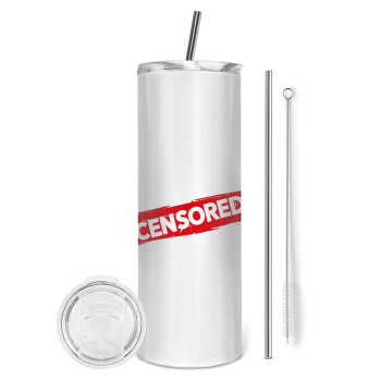 Censored, Eco friendly ποτήρι θερμό (tumbler) από ανοξείδωτο ατσάλι 600ml, με μεταλλικό καλαμάκι & βούρτσα καθαρισμού