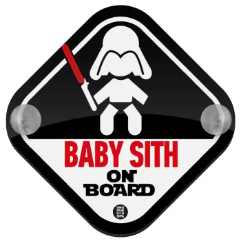 Baby SITH on board, Σήμανση αυτοκινήτου Baby On Board ξύλινο με βεντουζάκια (16x16cm)