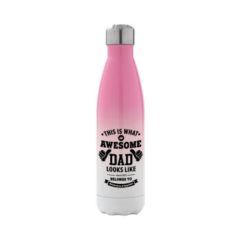 This is what an Awesome DAD looks like, Metal mug thermos Pink/White (Stainless steel), double wall, 500ml