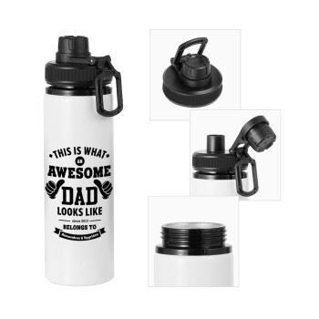 This is what an Awesome DAD looks like, Metal water bottle with safety cap, aluminum 850ml