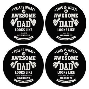 This is what an Awesome DAD looks like, ΣΕΤ 4 Σουβέρ ξύλινα στρογγυλά (9cm)