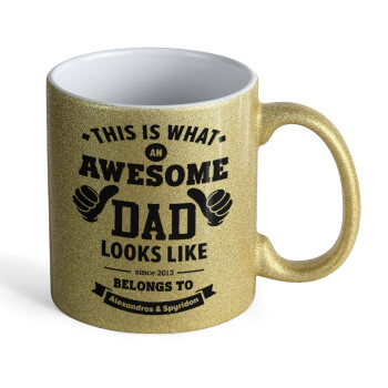 This is what an Awesome DAD looks like, Κούπα Χρυσή Glitter που γυαλίζει, κεραμική, 330ml