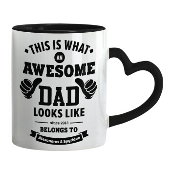 This is what an Awesome DAD looks like, Mug heart black handle, ceramic, 330ml