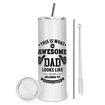 This is what an Awesome DAD looks like, Eco friendly stainless steel tumbler 600ml, with metal straw & cleaning brush