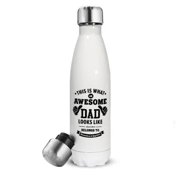 This is what an Awesome DAD looks like, Μεταλλικό παγούρι θερμός Λευκό (Stainless steel), διπλού τοιχώματος, 500ml