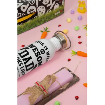 This is what an Awesome DAD looks like, Πασχαλινή Λαμπάδα με παγούρι μεταλλικό (620ml, stainless steel) & κερί αρωματικό πλακέ (30cm) (ΡΟΖ)