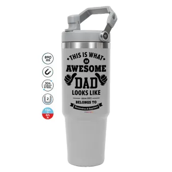 This is what an Awesome DAD looks like, GREY color, 890ml (30oz) stainless Steel Tumbler with Handle