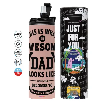 This is what an Awesome DAD looks like, Tumbler stainless steel PINK 600ml