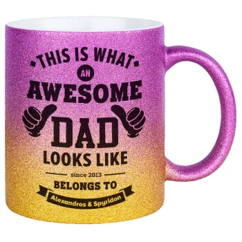 This is what an Awesome DAD looks like, Κούπα Χρυσή/Ροζ Glitter, κεραμική, 330ml