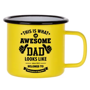 This is what an Awesome DAD looks like, Κούπα Μεταλλική εμαγιέ ΜΑΤ Κίτρινη 360ml