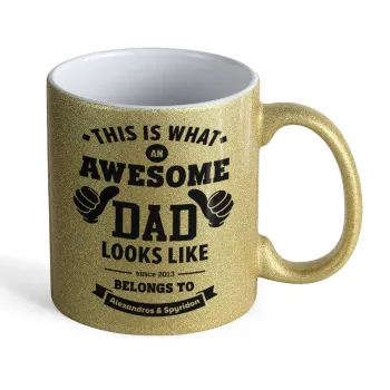 This is what an Awesome DAD looks like, Κούπα Χρυσή Glitter που γυαλίζει, κεραμική, 330ml