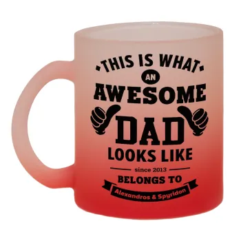 This is what an Awesome DAD looks like, Κούπα γυάλινη δίχρωμη με βάση το κόκκινο ματ, 330ml