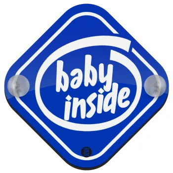 Baby inside!, Σήμανση αυτοκινήτου Baby On Board ξύλινο με βεντουζάκια (16x16cm)