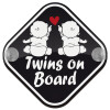 Twins on board καρδούλα, Baby On Board wooden car sign with suction cups (16x16cm)