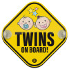 Twins on board, boy and girl, Baby On Board wooden car sign with suction cups (16x16cm)