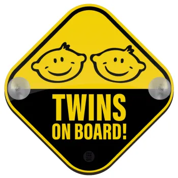 Twins on board babys, Σήμανση αυτοκινήτου Baby On Board ξύλινο με βεντουζάκια (16x16cm)