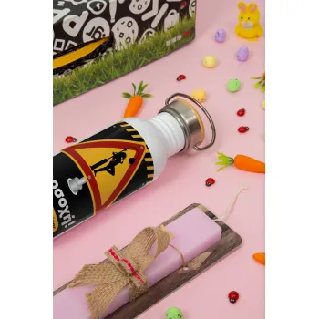 Προσοχή Γίνεται της πουτ.νας, Πασχαλινή Λαμπάδα με παγούρι μεταλλικό (620ml, stainless steel) & κερί αρωματικό πλακέ (30cm) (ΡΟΖ)