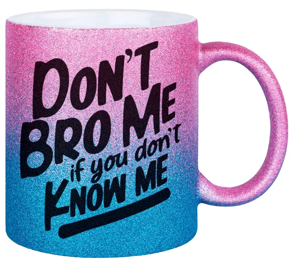 Dont't bro me — Gold/blue glitter mug, ceramic, 330ml