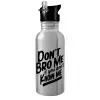 Water bottle Silver with straw, stainless steel 600ml