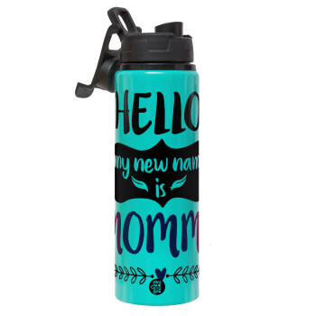 Hello, my new name is Mommy, Metallic water bottle with safety lid, 850ml aluminum