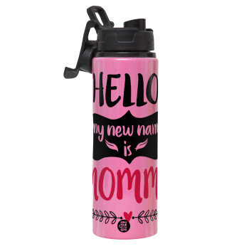 Hello, my new name is Mommy, Metallic water bottle with safety lid, 850ml aluminum