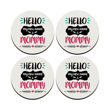 Hello, my new name is Mommy, ΣΕΤ 4 Σουβέρ ξύλινα στρογγυλά (9cm)