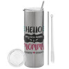 Tumbler stainless steel Silver 600ml, with metal straw & cleaning brush